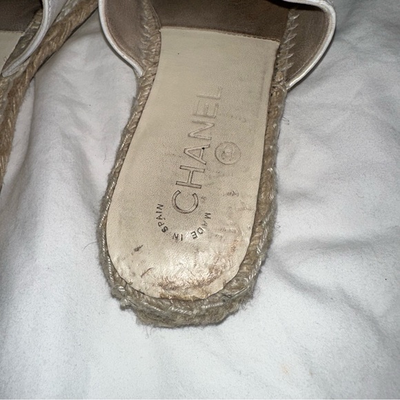 Chanel Open Back Pearlescent Espedrilles Lambskin Black & White Shoes Mules - Picture 8 of 9